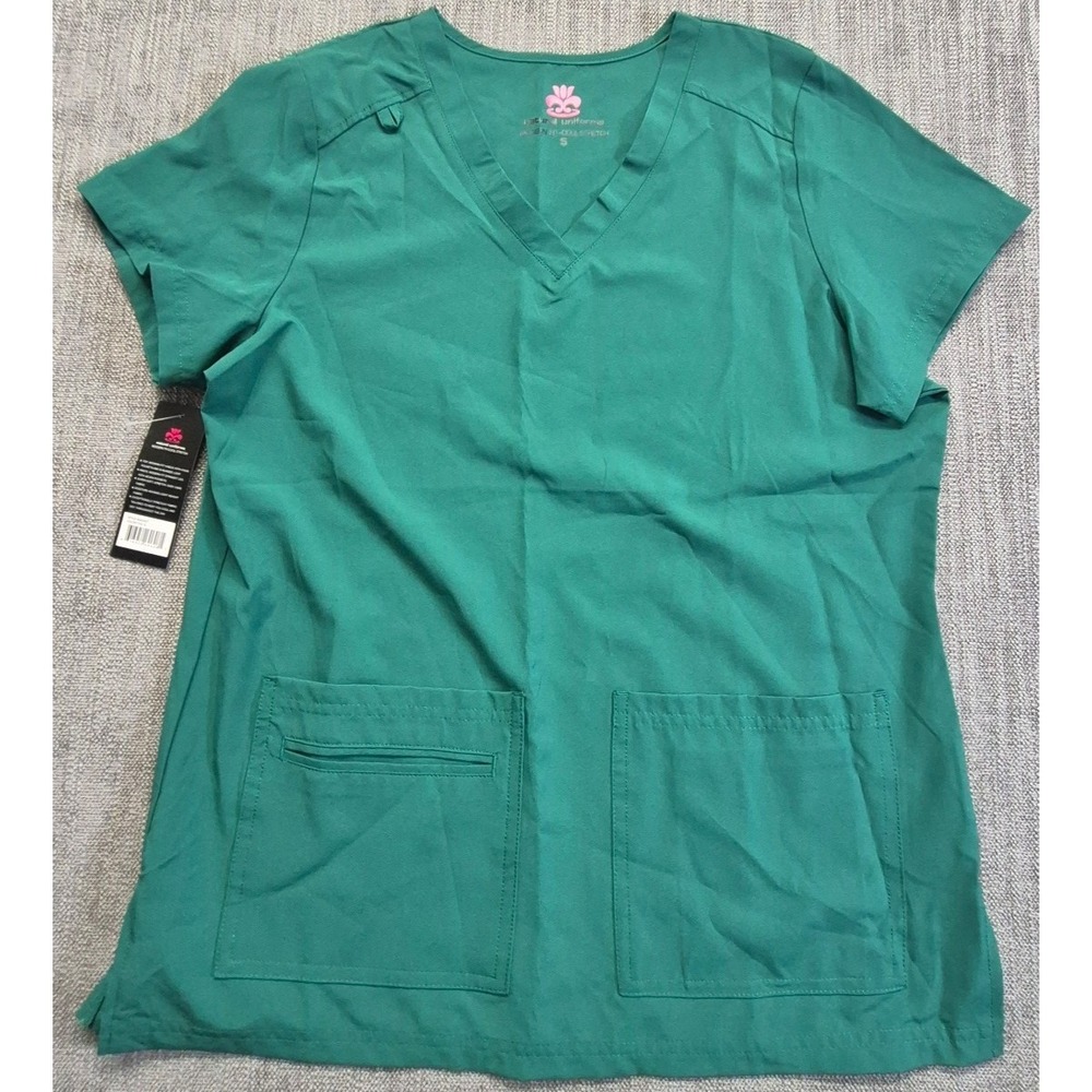 NWT Natural Uniforms scrub top womens SM teal modern fit cool stretch style 8400